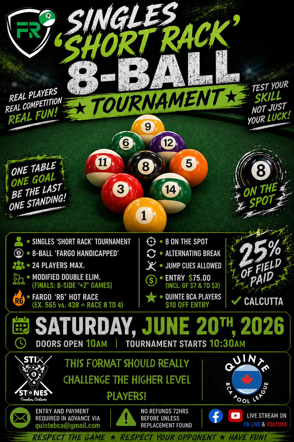 Singles 'Short Rack' 8-Ball Tournament